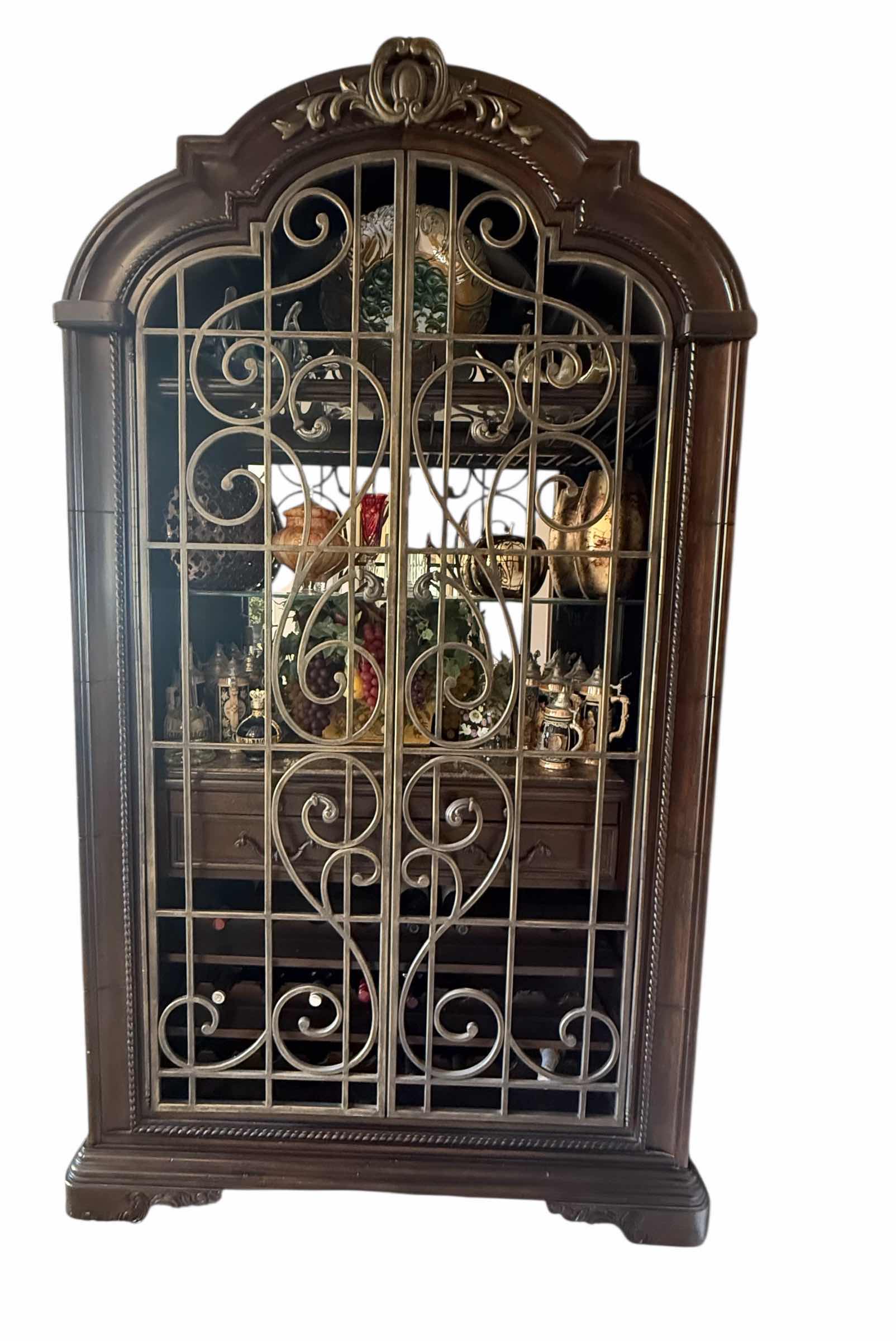 Photo 1 of HEAVY MAHOGANY WOOD W WROUGHT IRON DOORS BAR & WINE CABINET 51” x 19” H92”