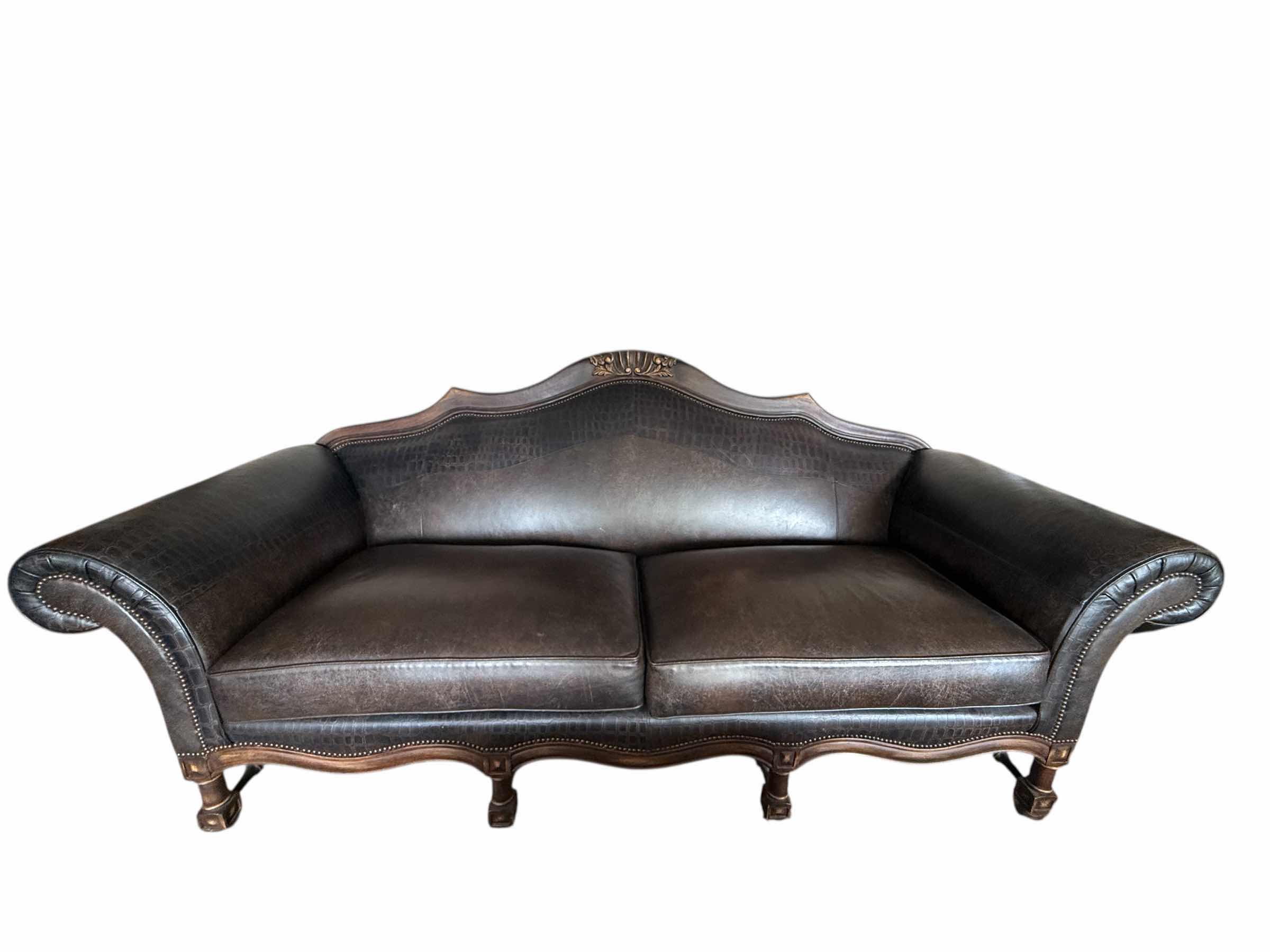 Photo 1 of STICKLEY DARK BROWN LEATHER CARVED SOFA W95” D35”