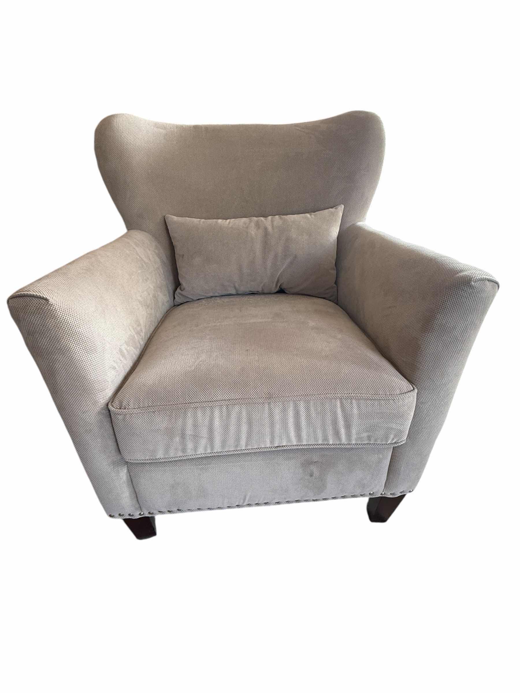 Photo 1 of SOFT TAN FABRIC W SILVER NAIL TRIM ACCENT ARM CHAIR W PILLOW
