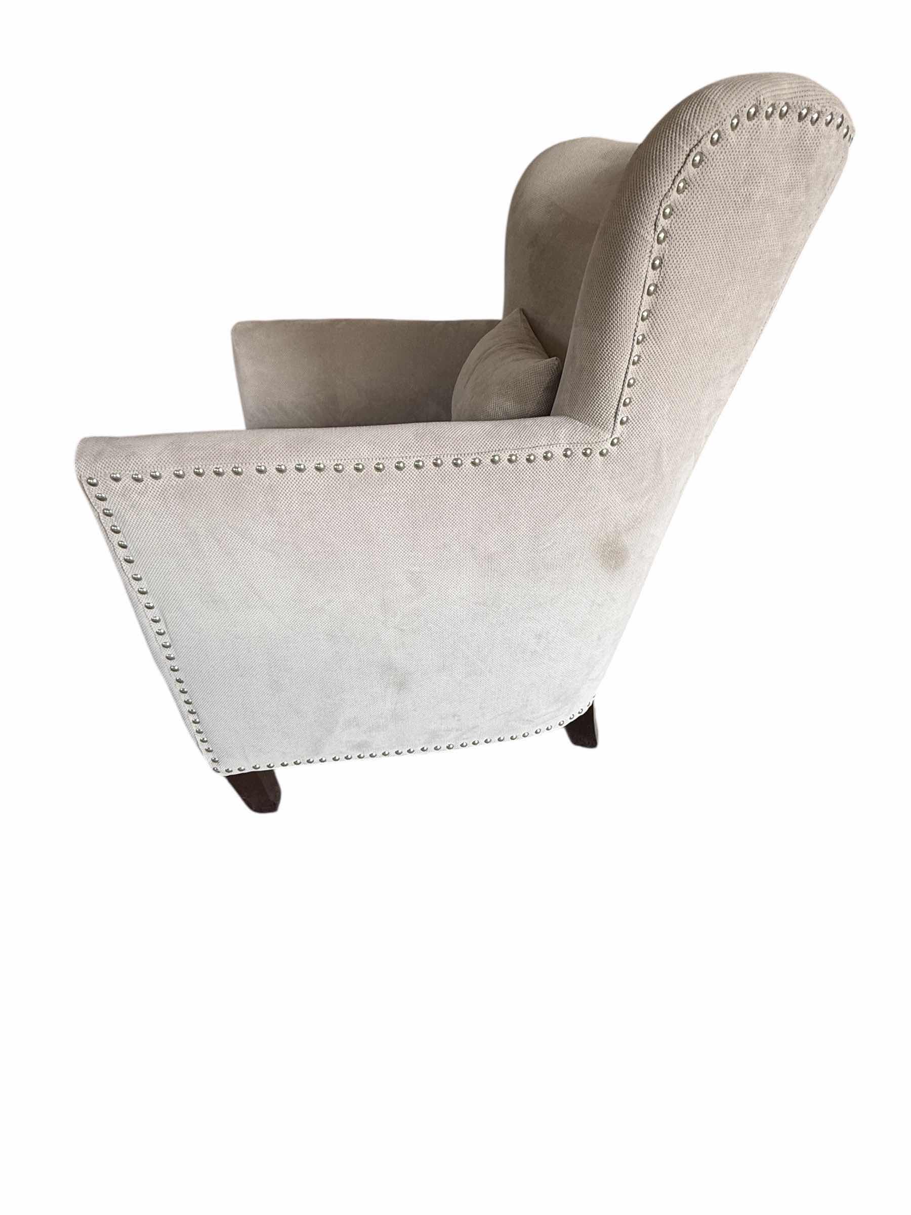 Photo 1 of SOFT TAN FABRIC W SILVER NAIL TRIM ACCENT ARM CHAIR W PILLOW