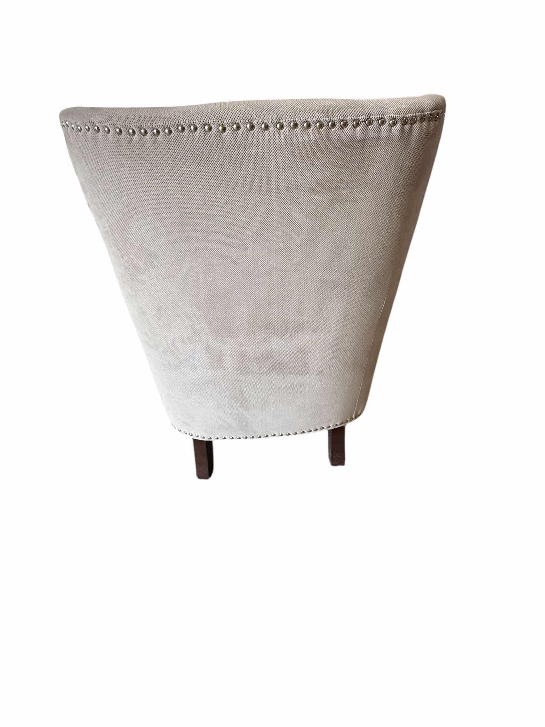 Photo 1 of SOFT TAN FABRIC W SILVER NAIL TRIM ACCENT ARM CHAIR W PILLOW