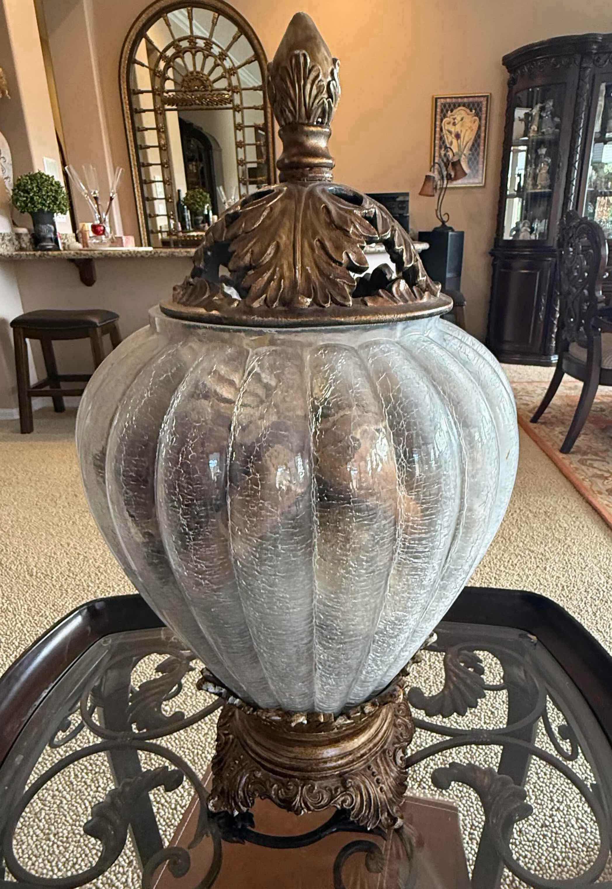 Photo 1 of GOLD LEAF W CRACKED GLASS DECORATIVE JAR W12” H21”