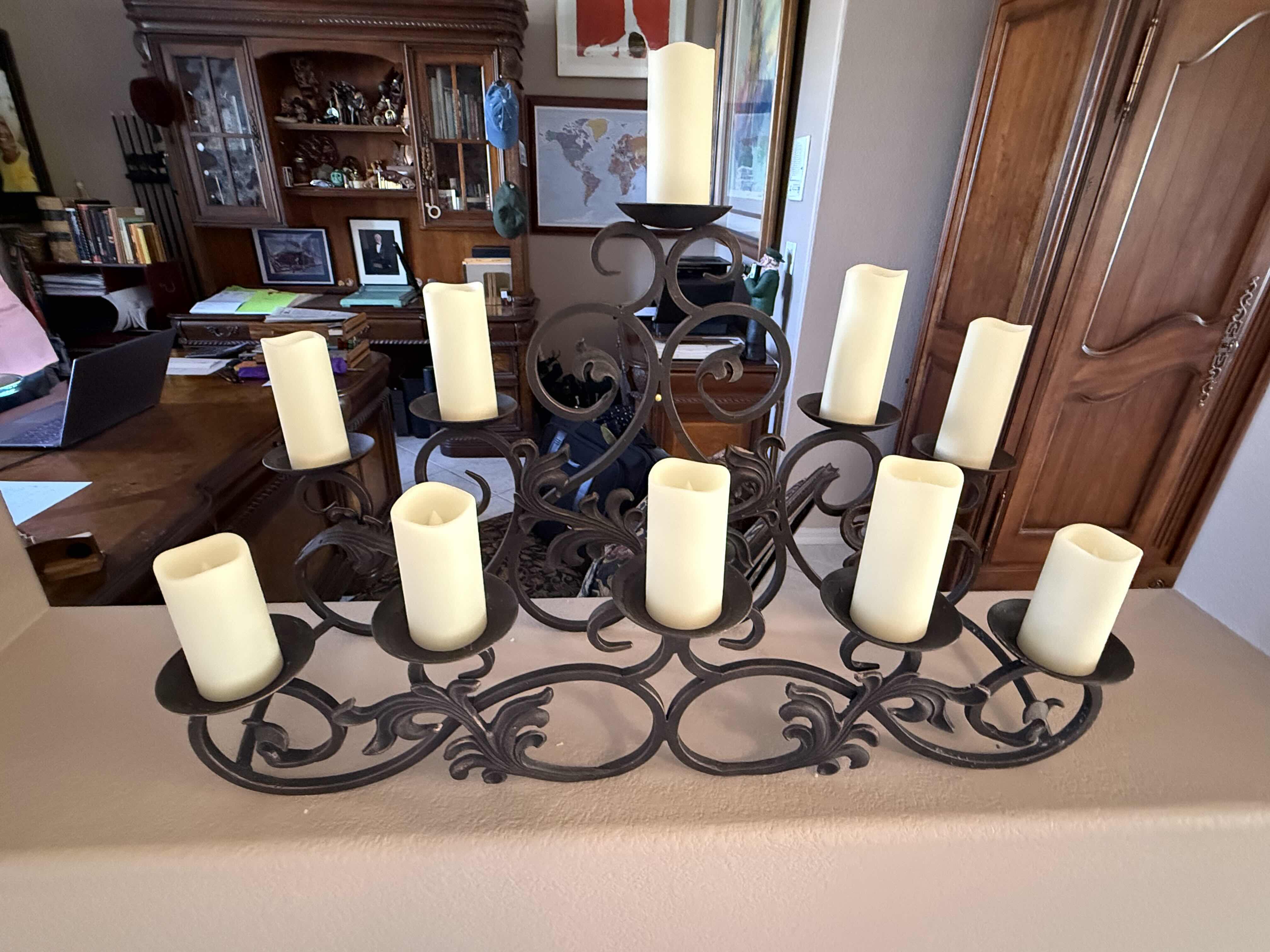 Photo 1 of DARK BROWN WROUGHT IRON 10 HOLDER CANDELABRA 30” x 9” H18”