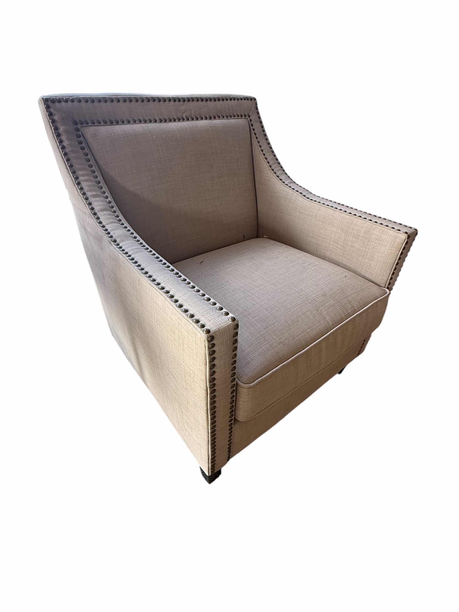 Photo 1 of BEIGE LINEN ACCENT ARM CHAIR W GOLD NAIL TRIM