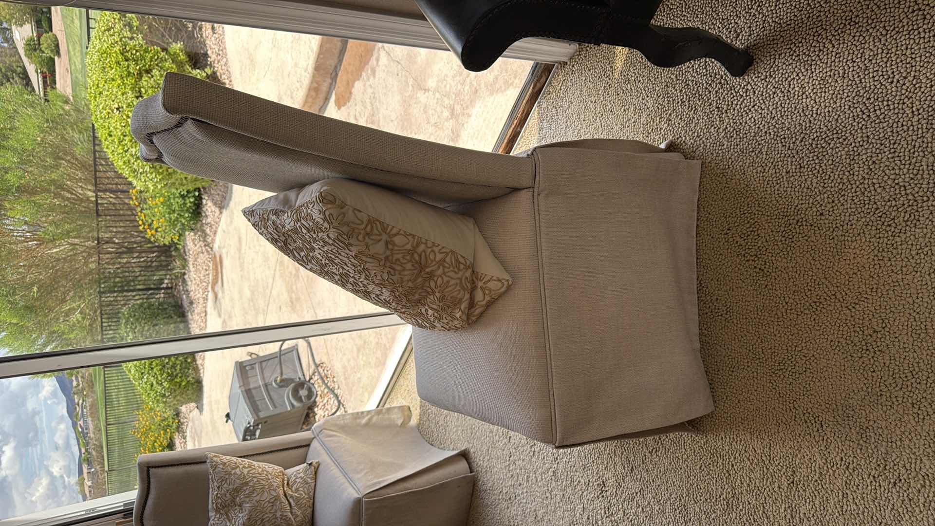 Photo 1 of OFF WHITE UPHOLSTERED PARSONS CHAIR W ACCENT PILLOW