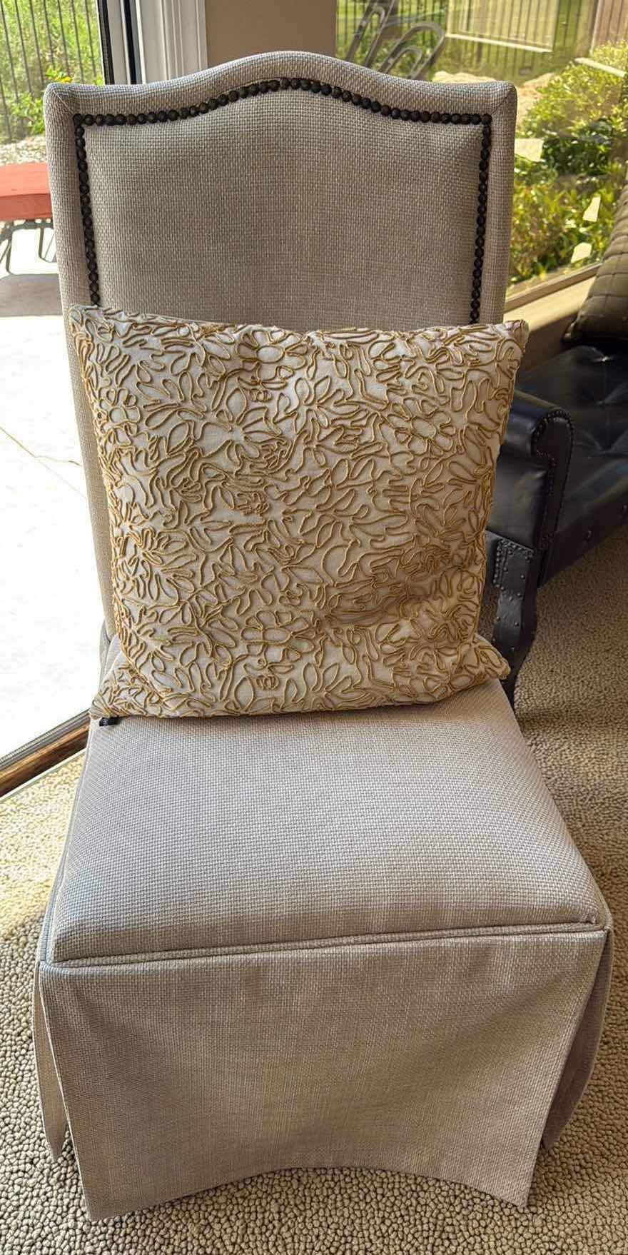 Photo 1 of OFF WHITE UPHOLSTERED PARSONS CHAIR W ACCENT PILLOW