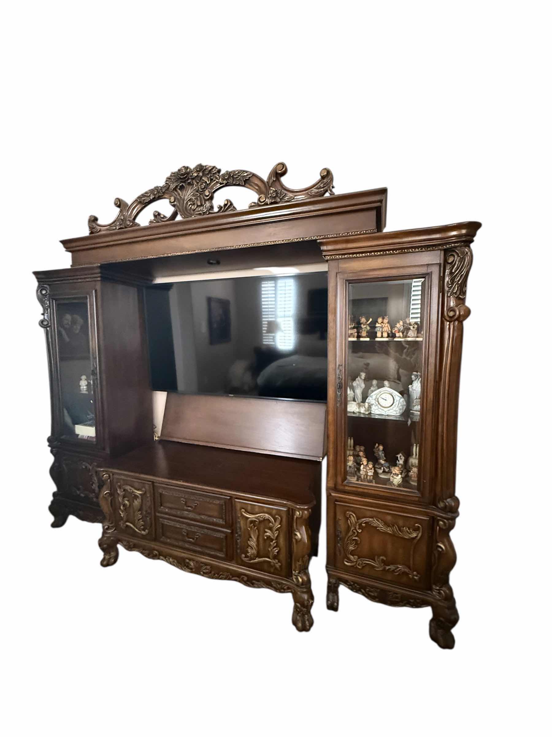 Photo 1 of 4 PCS-HEAVY ORNATE MAHOGANY MEDIA CONSOLE 108” x 17” H8’