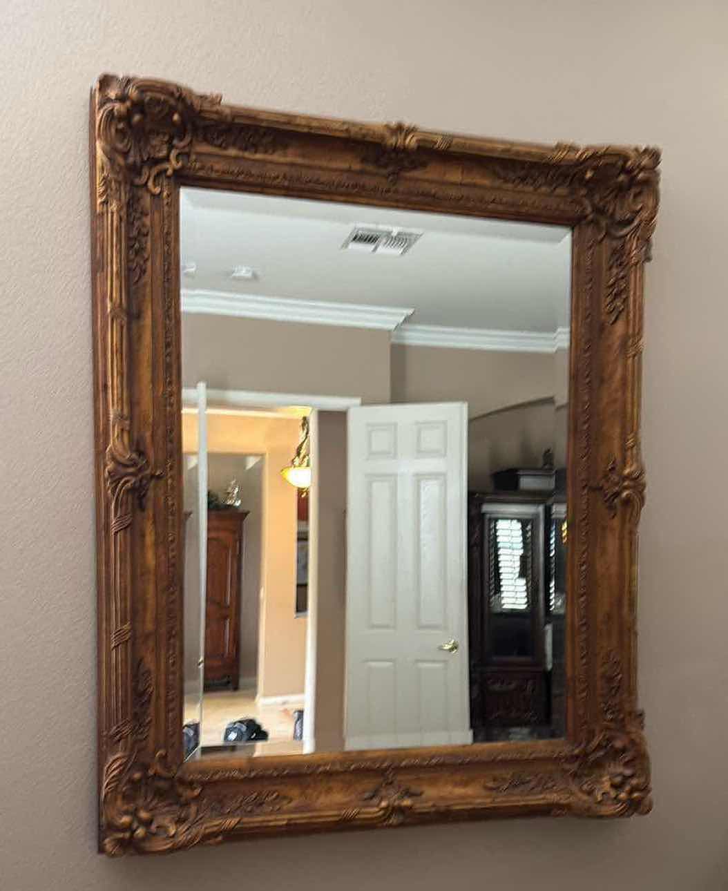 Photo 1 of HEAVY ORNATE GOLD FRAMED WALL MIRROR 49” x 62”