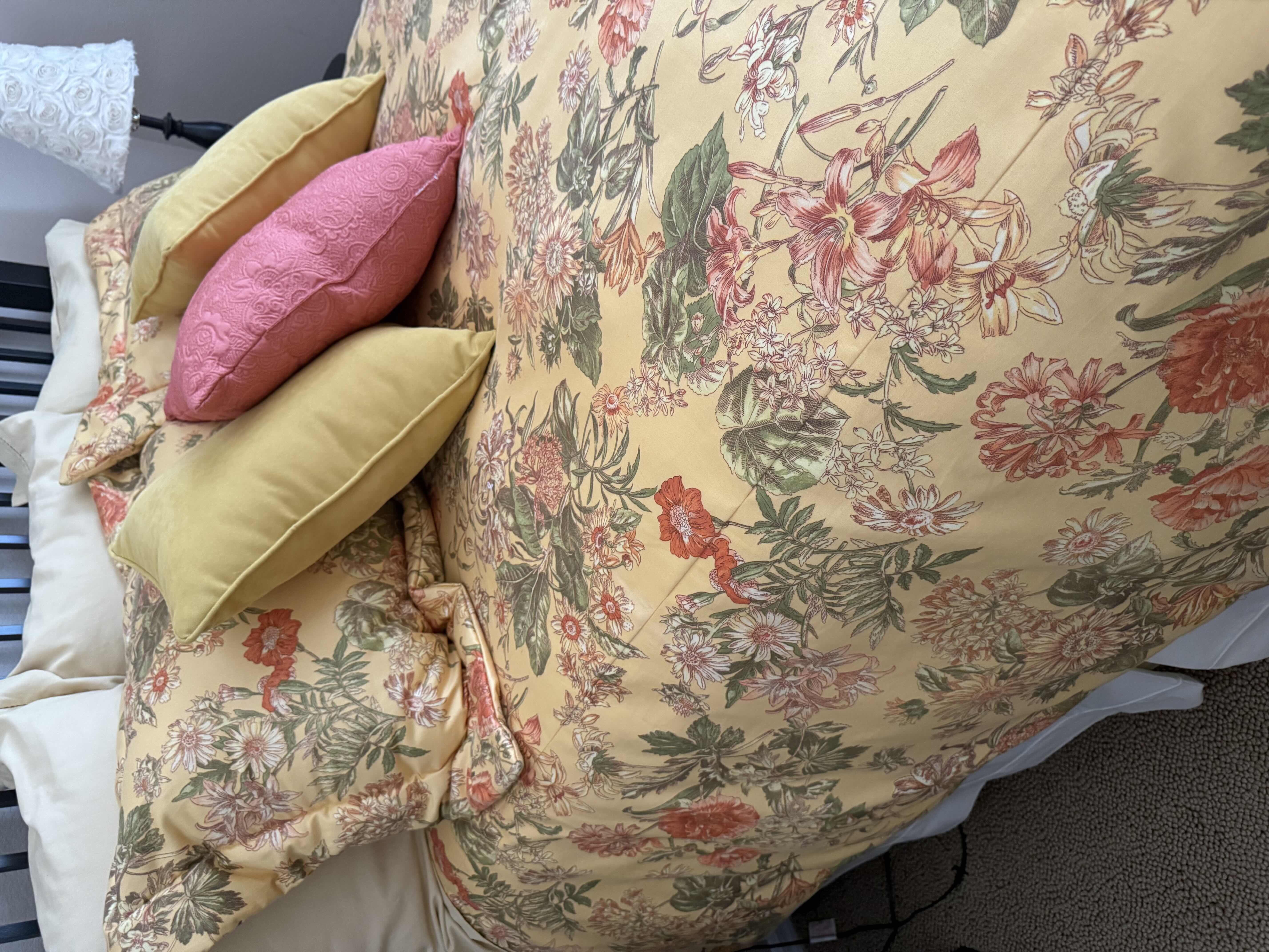Photo 1 of YELLOW FLORAL QUEEN BEDDING SET W ACCENT PILLOWS-(BED SOLD SEPARATELY)