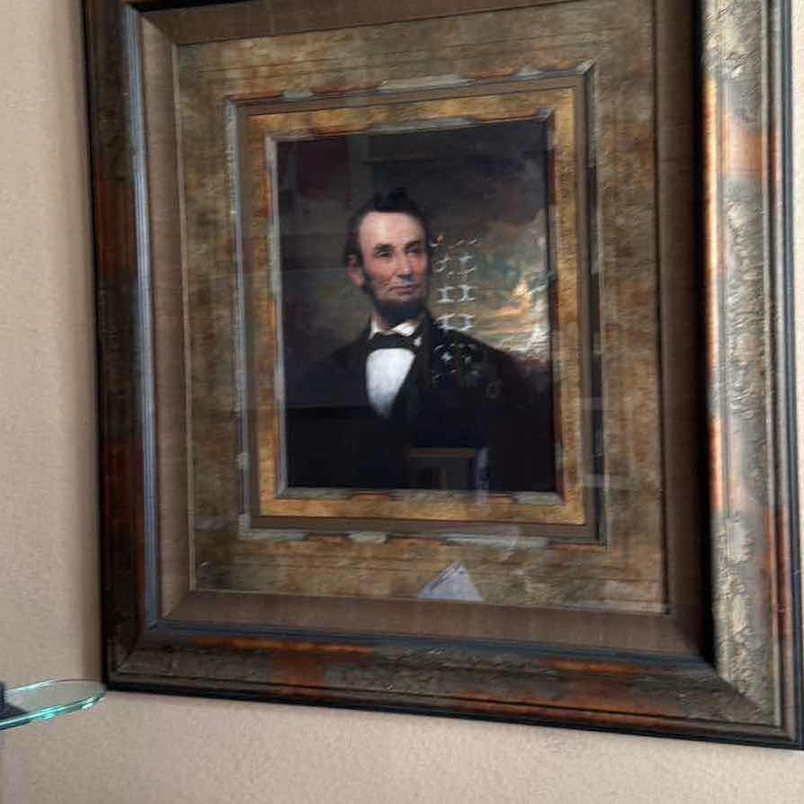 Photo 1 of ANTIQUED WOOD FRAMED “ABRAHAM LINCOLN” TEXTURED CANVAS ARTWORK 40” x 44”
