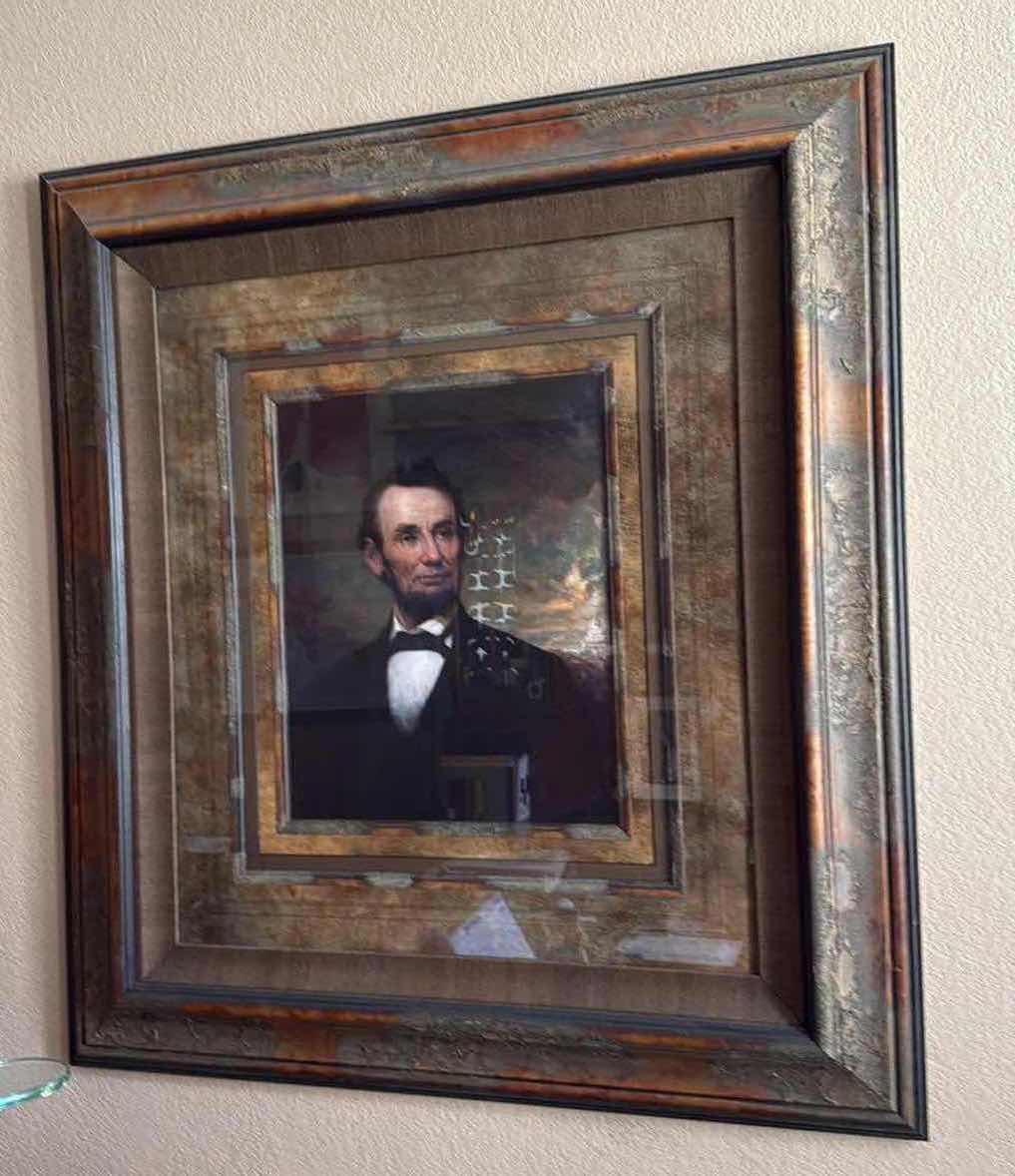 Photo 1 of ANTIQUED WOOD FRAMED “ABRAHAM LINCOLN” TEXTURED CANVAS ARTWORK 40” x 44”