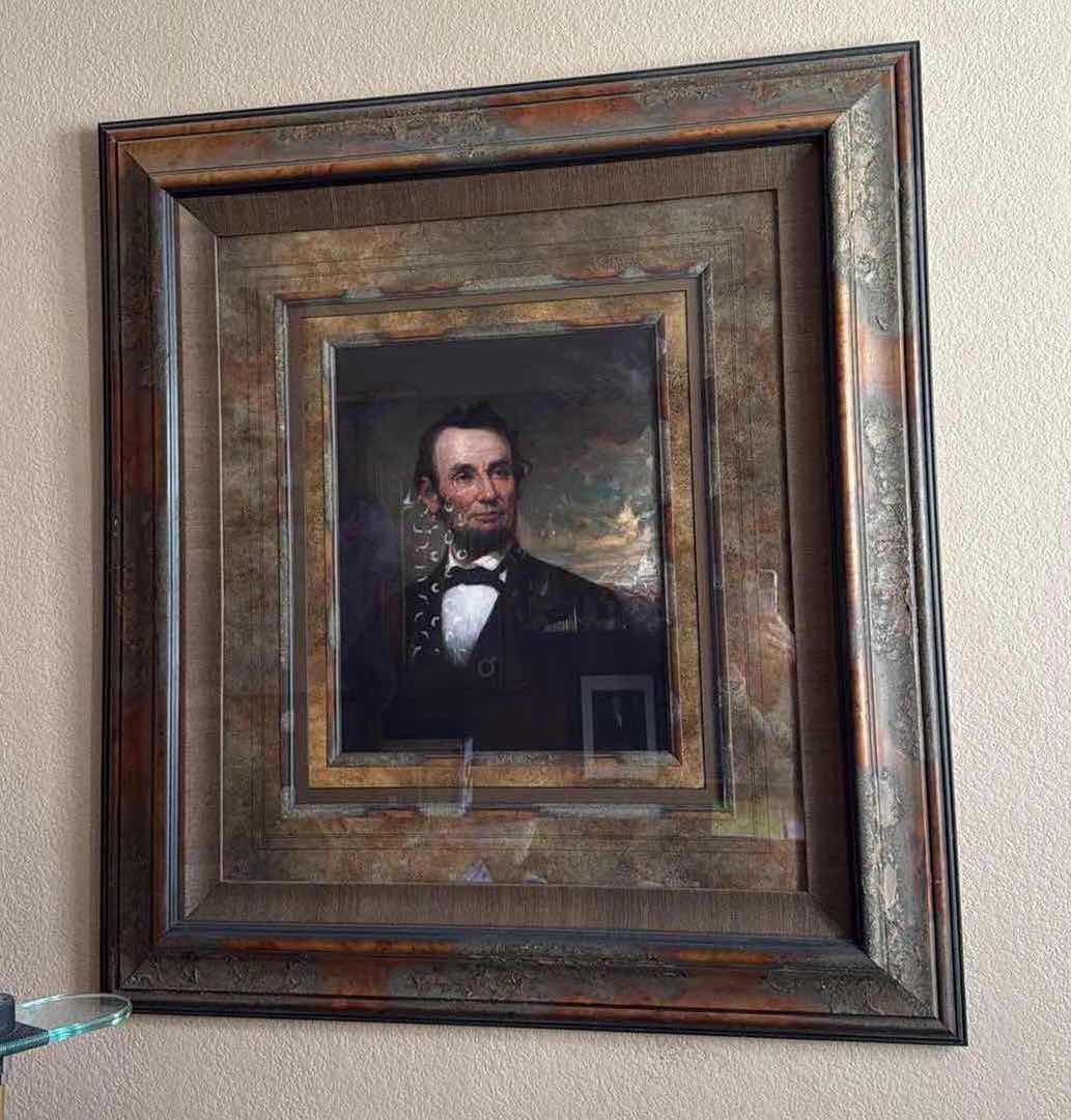 Photo 1 of ANTIQUED WOOD FRAMED “ABRAHAM LINCOLN” TEXTURED CANVAS ARTWORK 40” x 44”