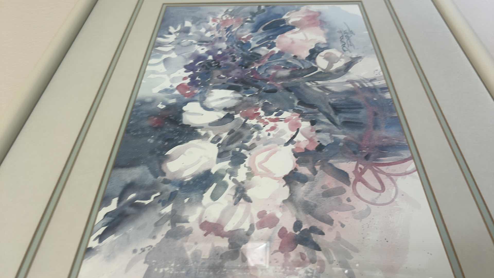 Photo 1 of HIGH GLOSS WHITE WOOD FRAMED, PASTEL FLORAL, DAWNA BARTON "SUE'S BOUQUET" WATERCOLOR SIGNED ARTWORK 31“ x H25“