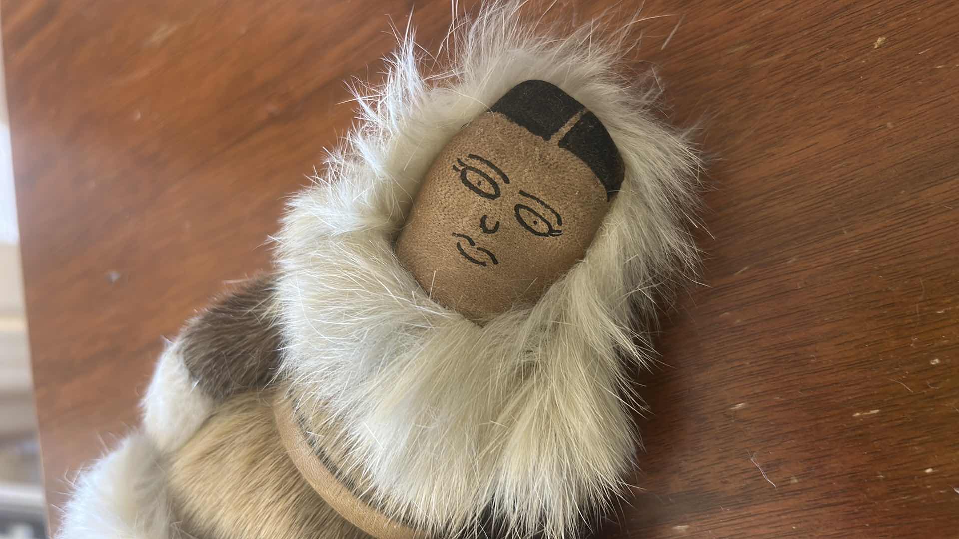 Photo 1 of VINTAGE INUIT OR ESKIMO DOLL,  HANDMADE WITH REAL FUR AND LEATHER OR HIDE ELEMENTS, REPRESENTING TRADITIONAL NATIVE ALASKAN OR CANADIAN CULTURE. H9”
