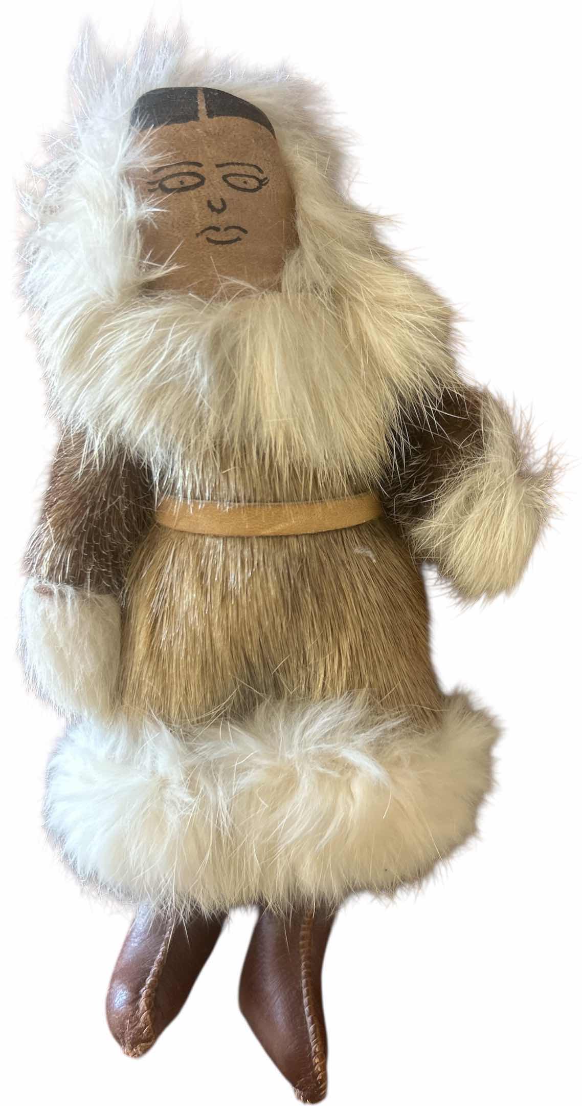 Photo 1 of VINTAGE INUIT OR ESKIMO DOLL,  HANDMADE WITH REAL FUR AND LEATHER OR HIDE ELEMENTS, REPRESENTING TRADITIONAL NATIVE ALASKAN OR CANADIAN CULTURE. H9”