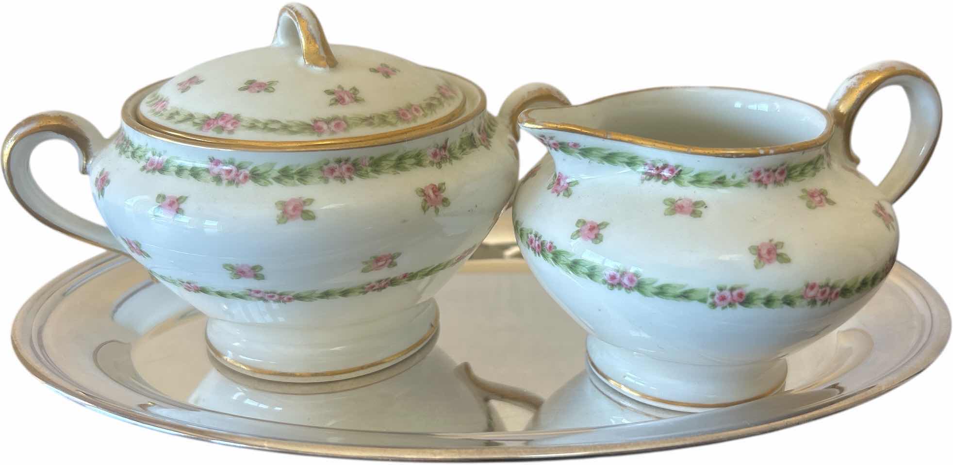 Photo 1 of ONEIDA SILVERSMITHS TRAY AND PORCELAIN LIMOGES FRANCE CREAM AND SUGAR SET