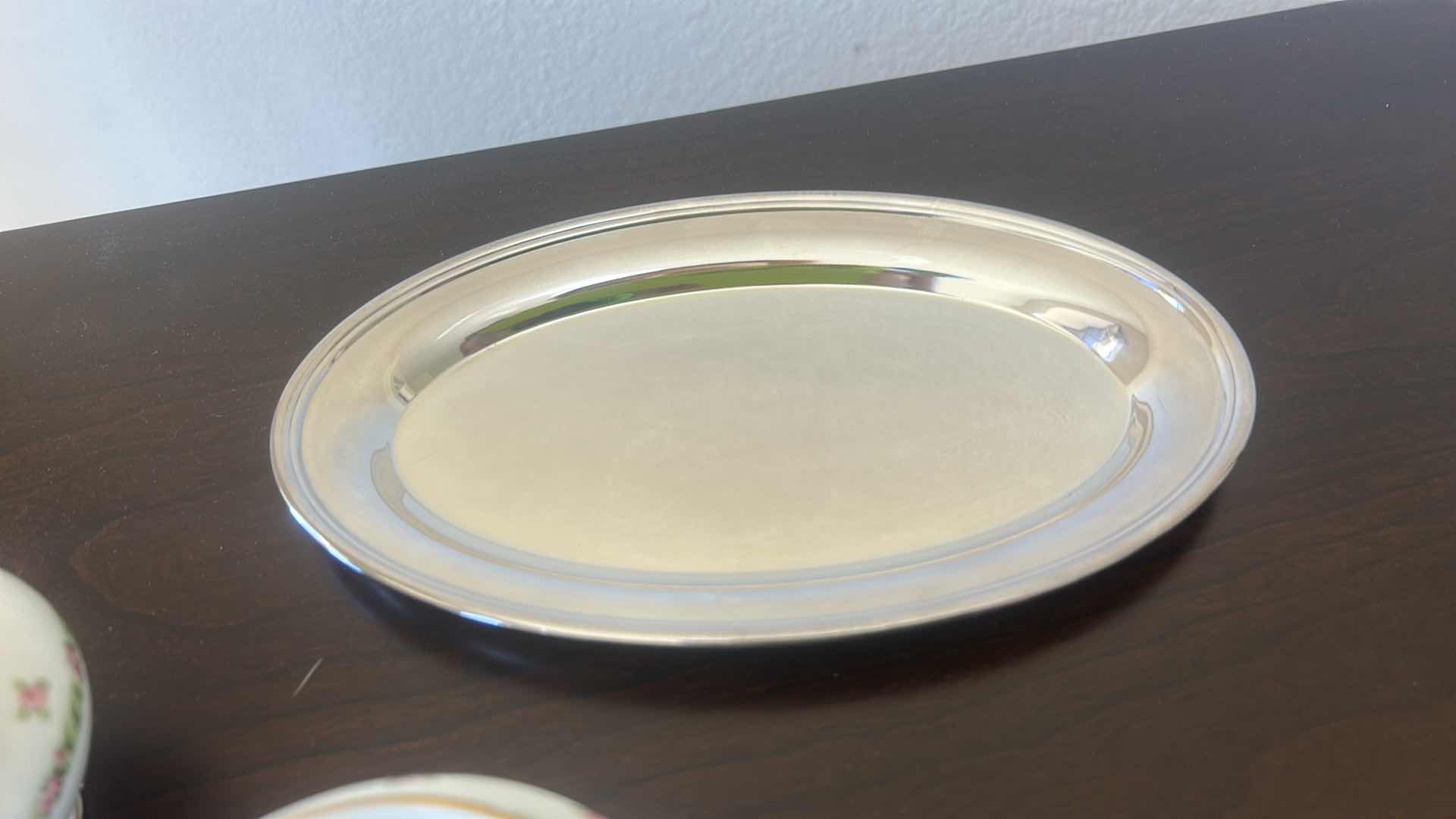 Photo 1 of ONEIDA SILVERSMITHS TRAY AND PORCELAIN LIMOGES FRANCE CREAM AND SUGAR SET