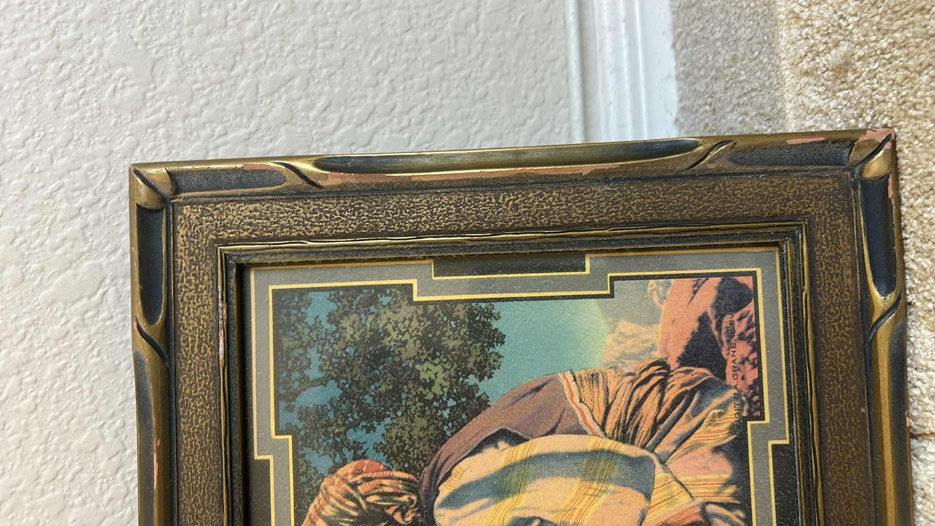 Photo 1 of VINTAGE WOOD FRAMED VOLCHROME PRINT  of Maxfield Parrish's "The Rubaiyat".  ARTWORK 33” x 11”.