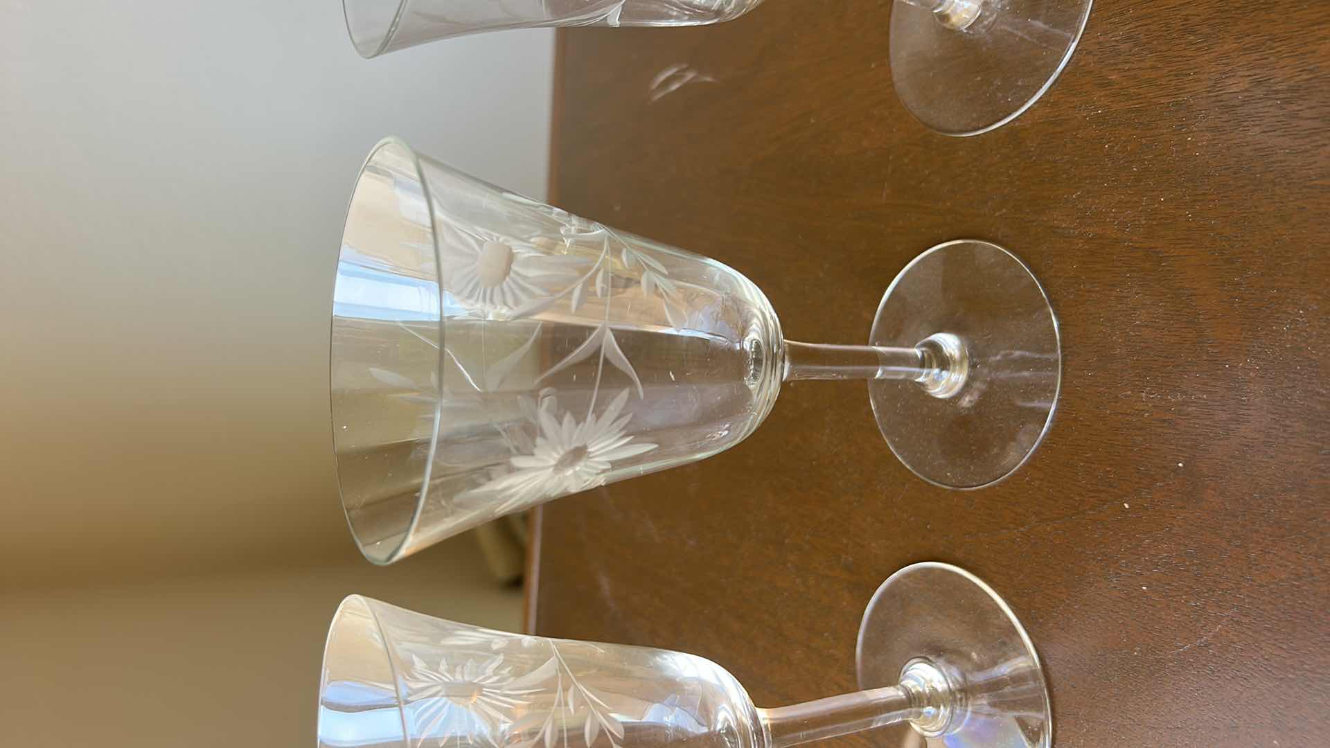 Photo 1 of 3 VINTAGE ETCHED GLASS WINE GLASSES