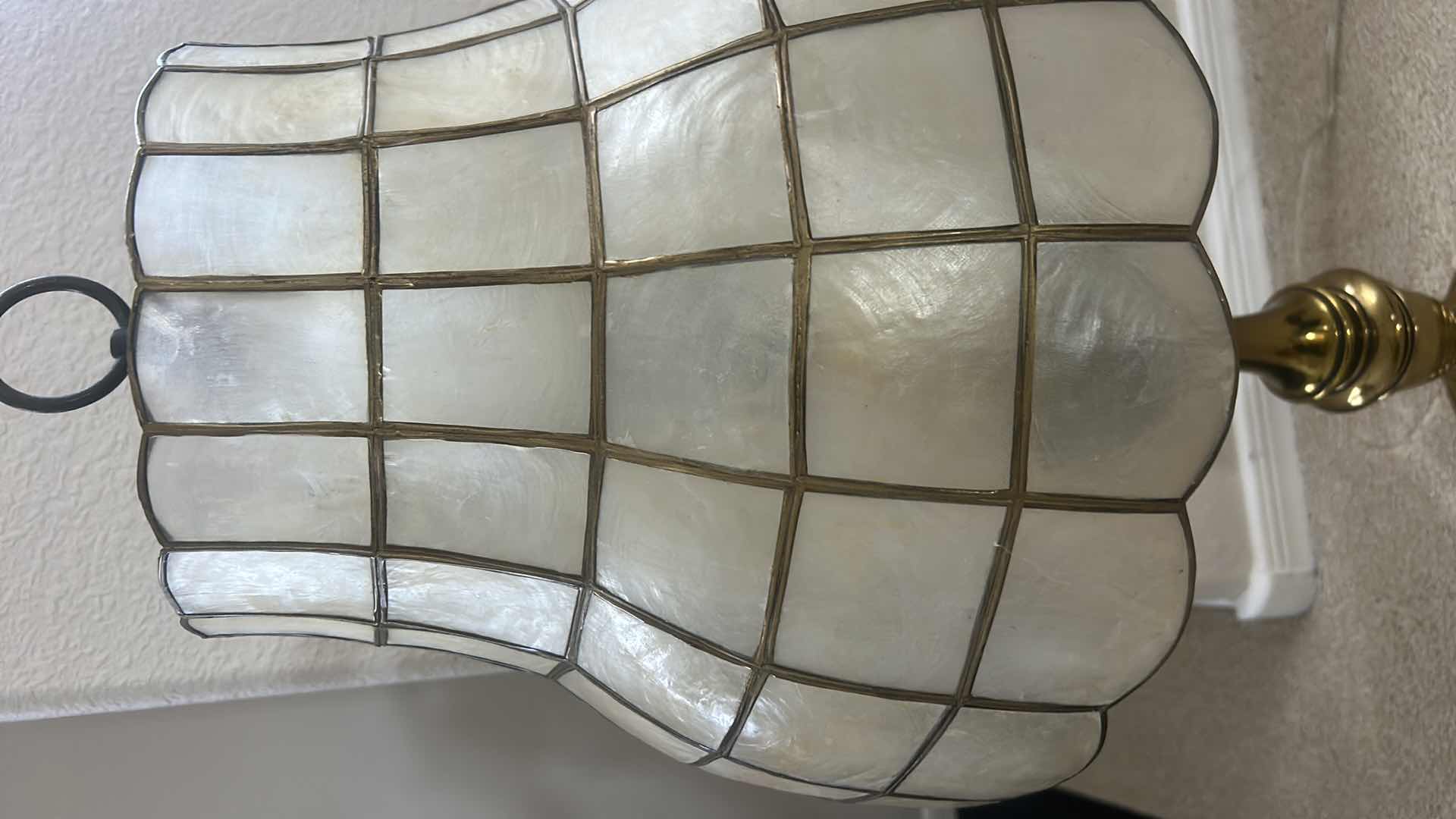 Photo 1 of BRASS LAMP WITH CAPIZ SHELL & BRASS SHADE H32”