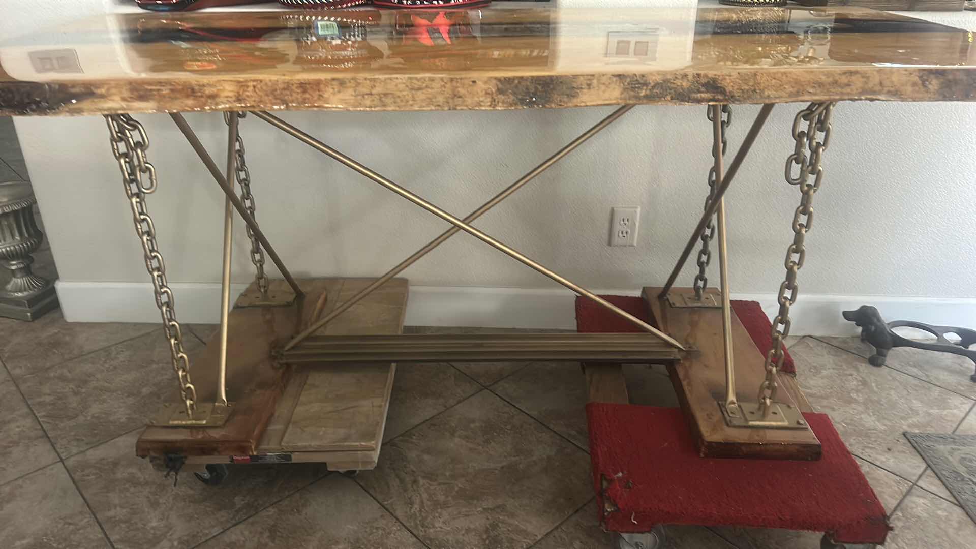 Photo 1 of CUSTOM LIVE EDGE PINE WOOD TABLE EPOXY TOP WITH CHAIN LEGS 74” x 36” x H30”