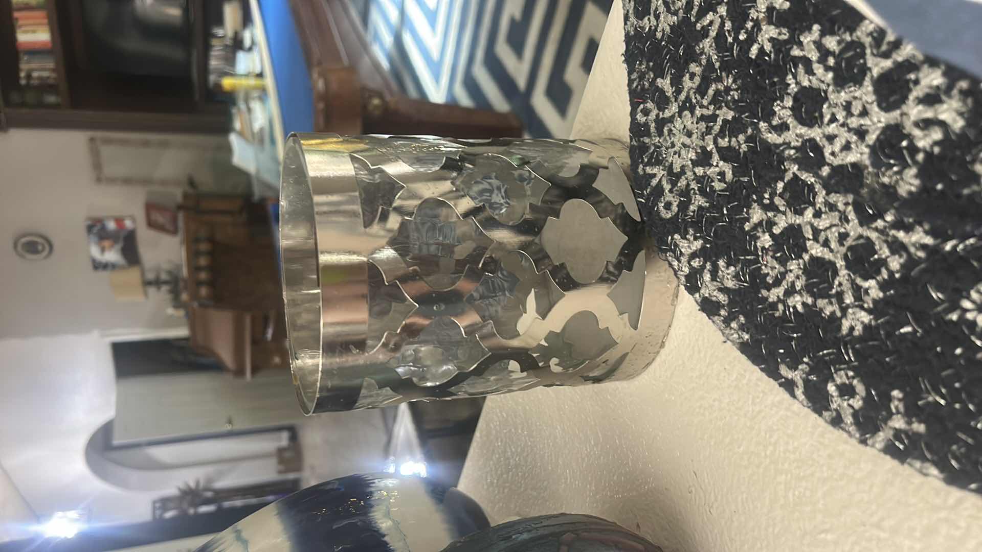 Photo 1 of HOME DECOR AND ACCESSORIES- BLUE AND WHITE VASE, WAX MELT, CANDLE HOLDER, 4 PLACEMATS AND TABLE CLOTH