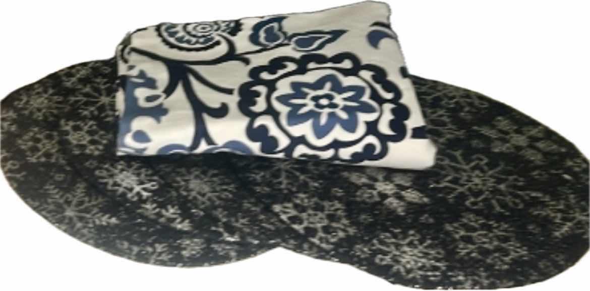 Photo 1 of HOME DECOR AND ACCESSORIES- BLUE AND WHITE VASE, WAX MELT, CANDLE HOLDER, 4 PLACEMATS AND TABLE CLOTH