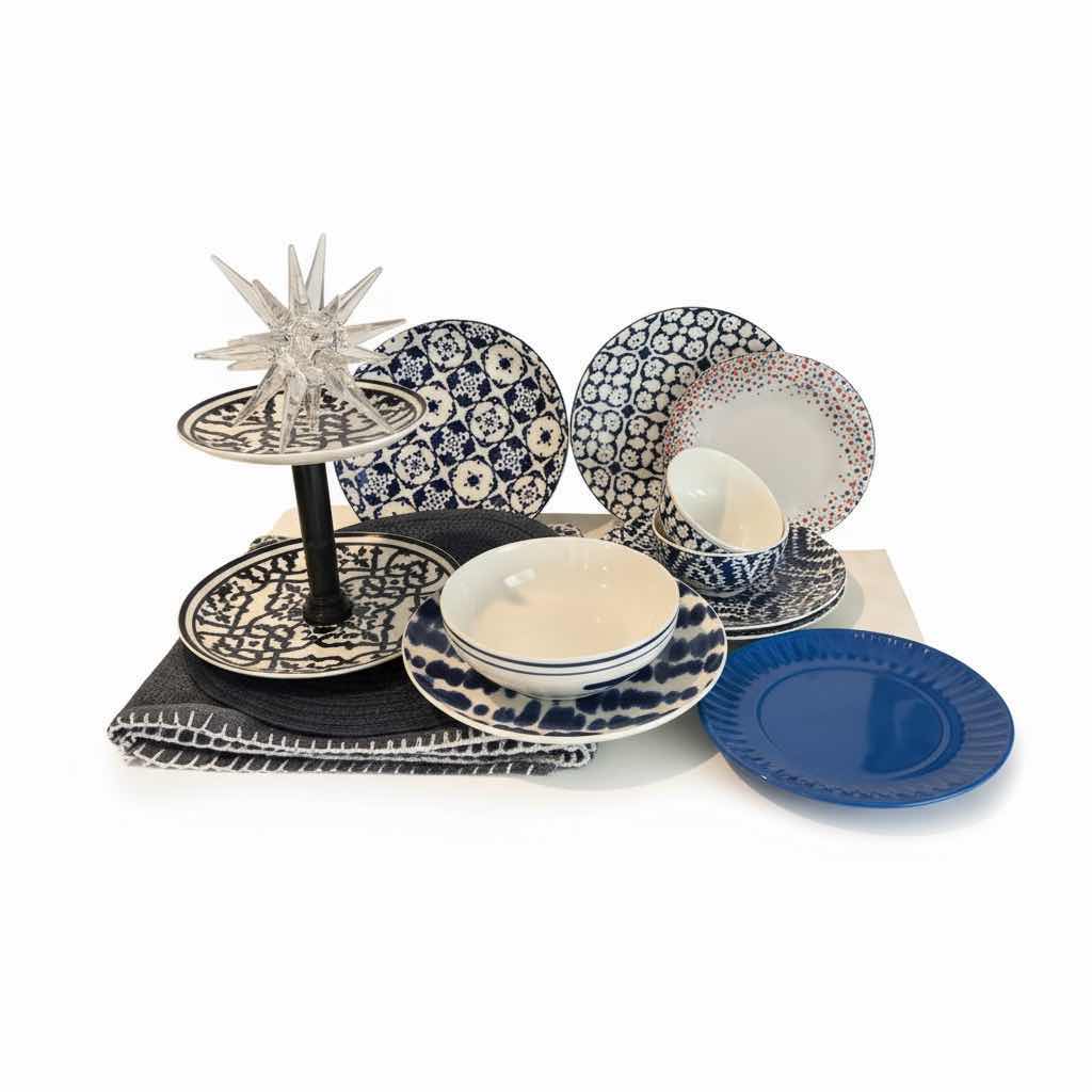 Photo 1 of PLACEMATS, BLUE AND WHITE PLATES, BOWLS AND ACRYLIC STAR