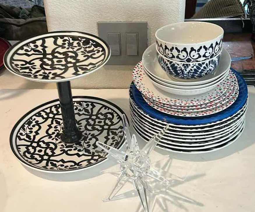 Photo 1 of PLACEMATS, BLUE AND WHITE PLATES, BOWLS AND ACRYLIC STAR