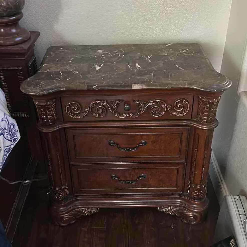 Photo 1 of THE BEST MASTER FURNITURE COMPANY- WOOD NIGHTSTAND WITH STONE TOP 32 1/2“ x 18“ X H30 1/2“