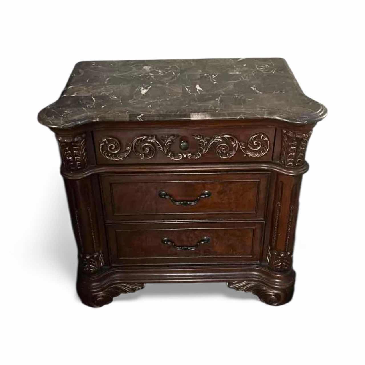 Photo 1 of THE BEST MASTER FURNITURE COMPANY- WOOD NIGHTSTAND WITH STONE TOP 32 1/2“ x 18“ X H30 1/2“