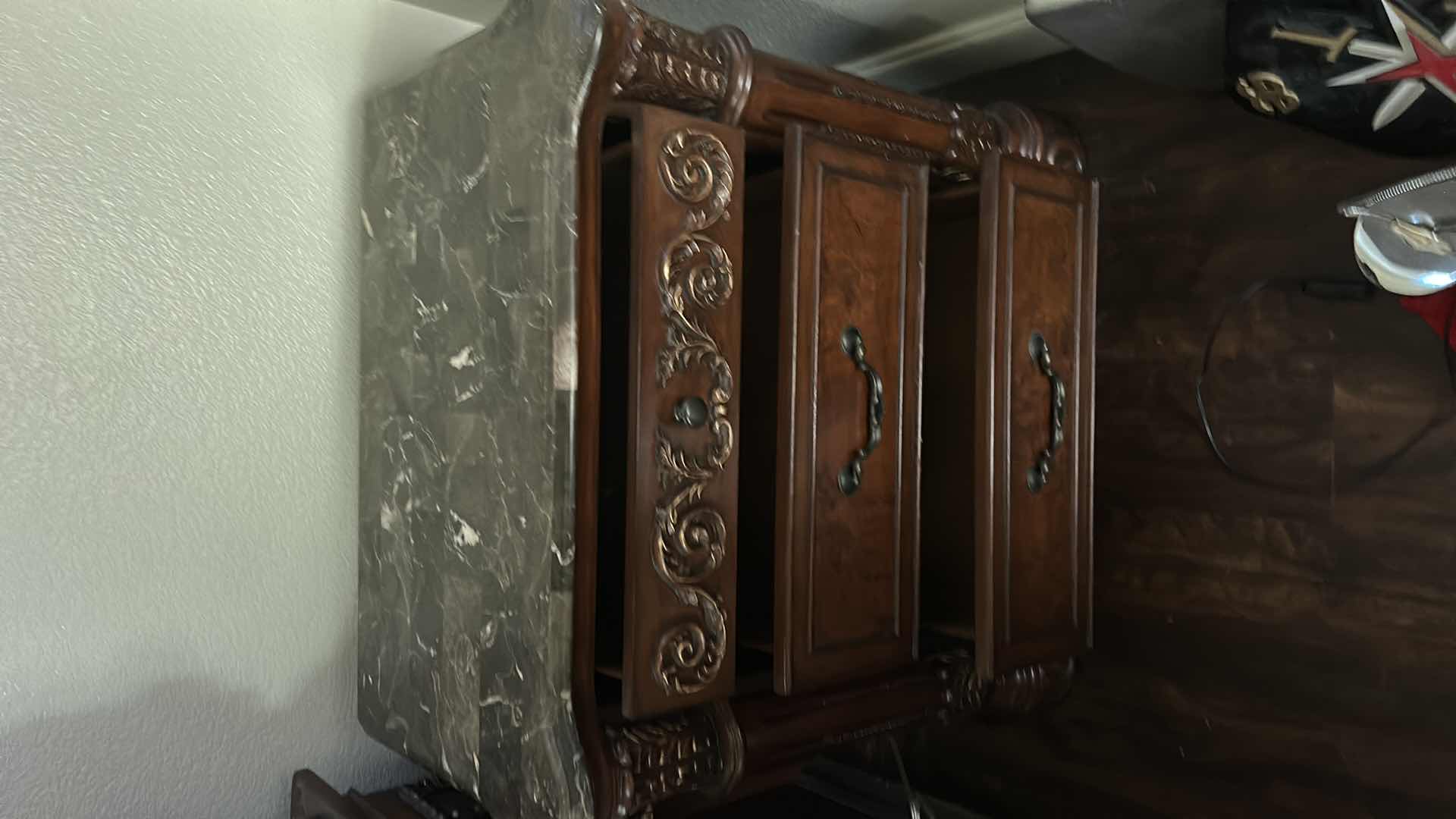 Photo 1 of THE BEST MASTER FURNITURE COMPANY- WOOD NIGHTSTAND WITH STONE TOP 32 1/2“ x 18“ X H30 1/2“