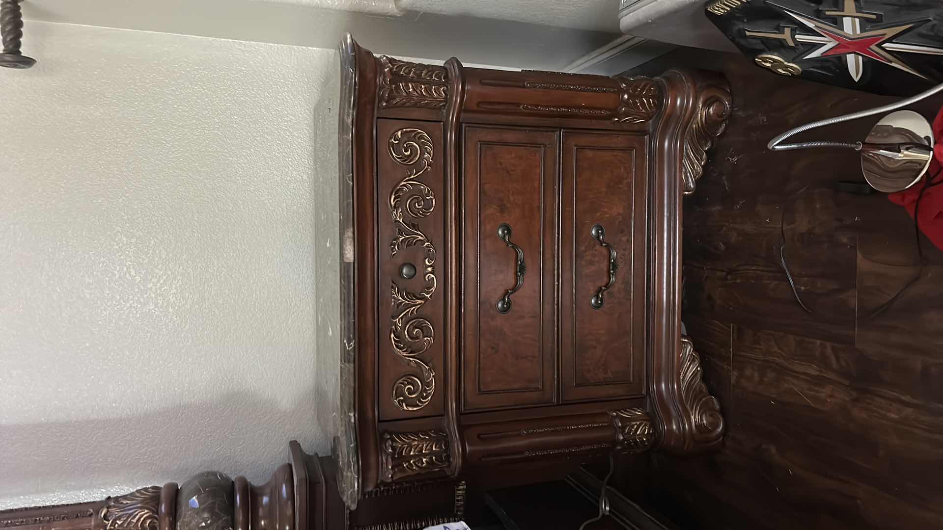 Photo 1 of THE BEST MASTER FURNITURE COMPANY- WOOD NIGHTSTAND WITH STONE TOP 32 1/2“ x 18“ X H30 1/2“
