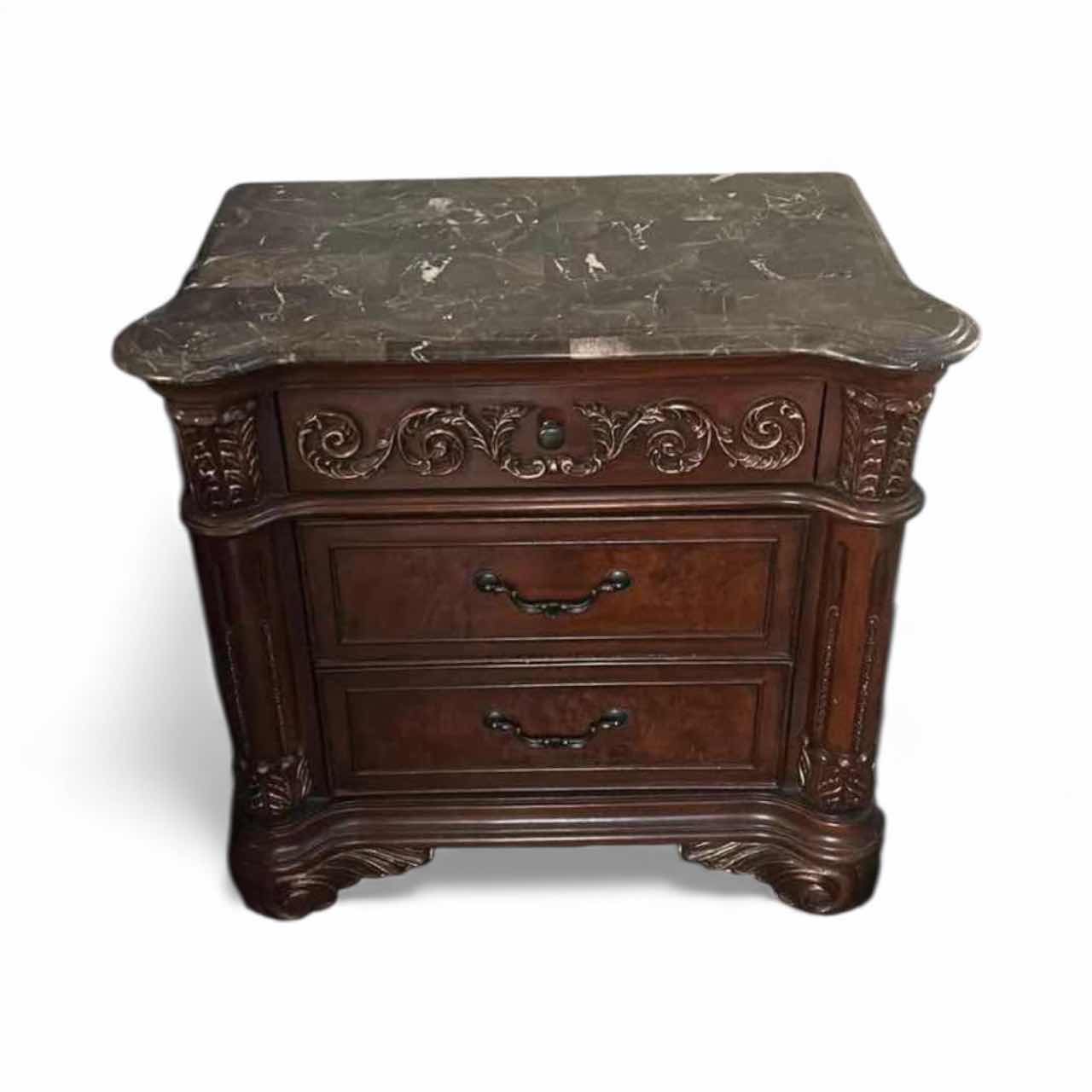 Photo 1 of THE BEST MASTER FURNITURE COMPANY- WOOD NIGHTSTAND WITH STONE TOP 32 1/2“ x 18“ X H30 1/2“