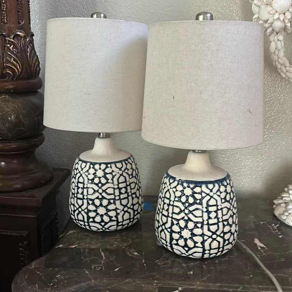 Photo 1 of 2 BLUE AND  WHITE CERAMIC TABLE LAMPS H18”