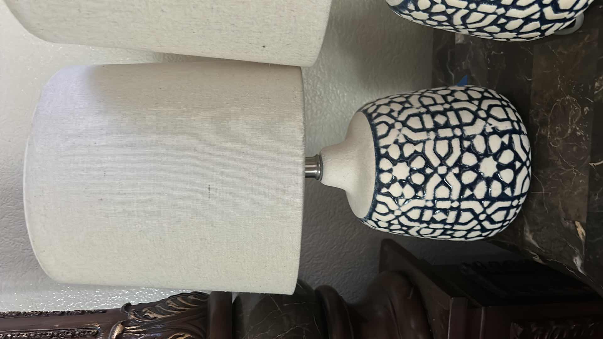 Photo 1 of 2 BLUE AND  WHITE CERAMIC TABLE LAMPS H18”