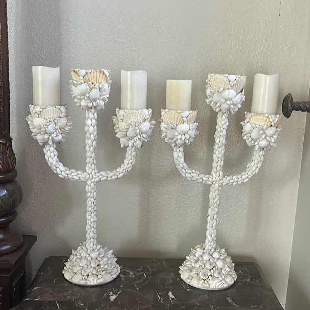 Photo 1 of 2 WHITE SHELL CANDLE HOLDERS H25”