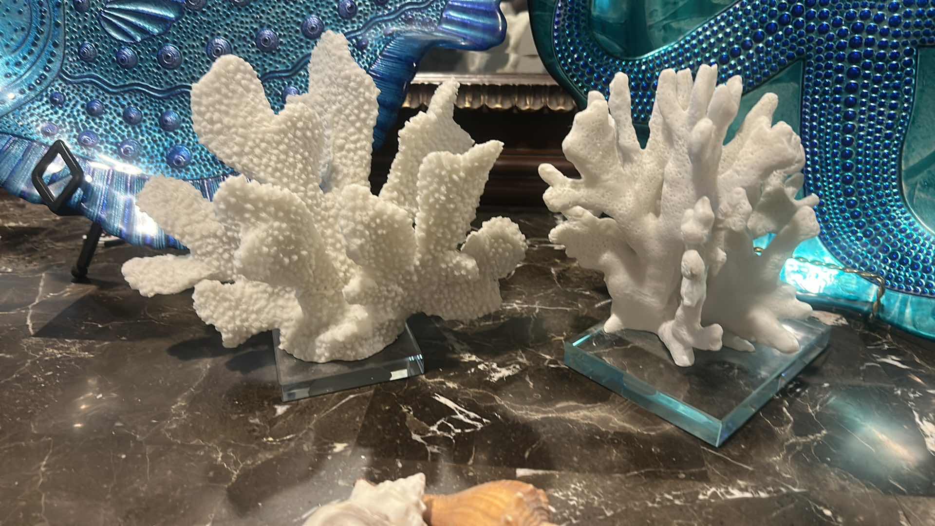 Photo 1 of OCEAN THEMED DECOR GLASS PLATES/BOWLS (FISH 15.25”) CORAL, SHELLS AND WOOD MERMAID SIGN