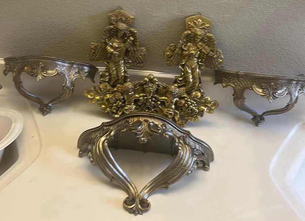 Photo 1 of 6 PC - ORNATE GOLD RESIN HOME DECOR WALL SCONCE SHELVES AND ANGELS ( LARGEST 14.5” X 6.5” X H8”)