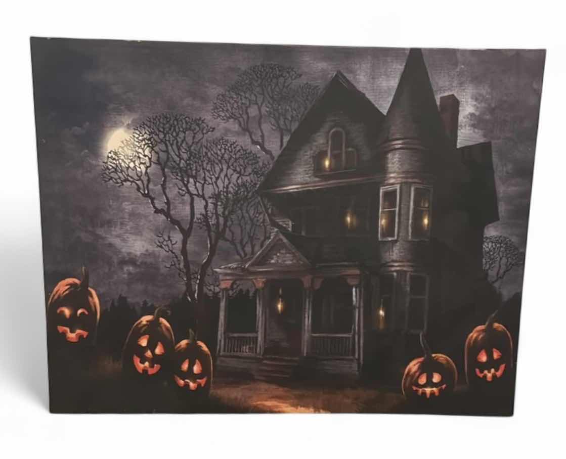 Photo 1 of STRETCHED CANVAS BATTERY OPERATED LIGHT UP HAUNTED HOUSE ARTWORK 25 1/2” x H20”