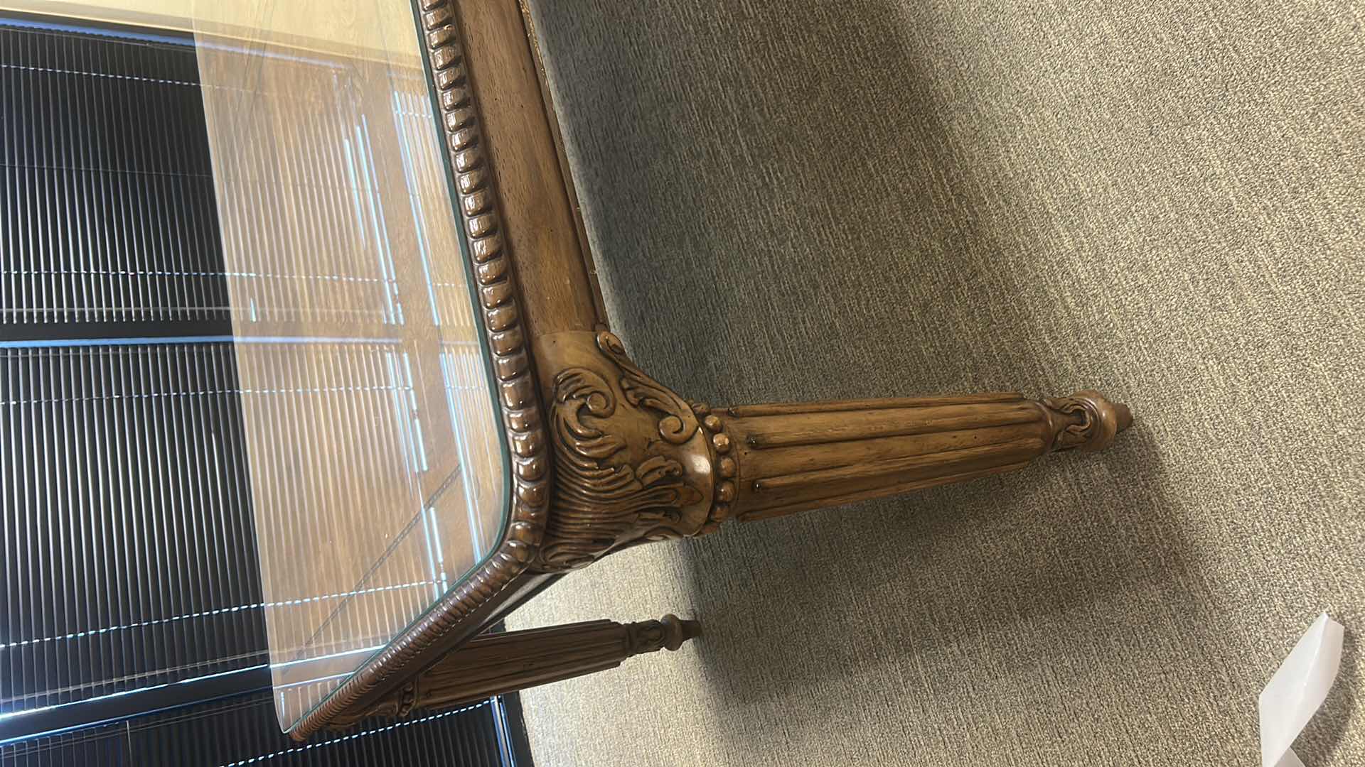 Photo 1 of LOUIS XVI STYLE WOOD DINING TABLE WITH GLASS TOP 92“ x 44 1/2“ x H30 1/2“ PLUS ADDITIONAL 18” LEAF