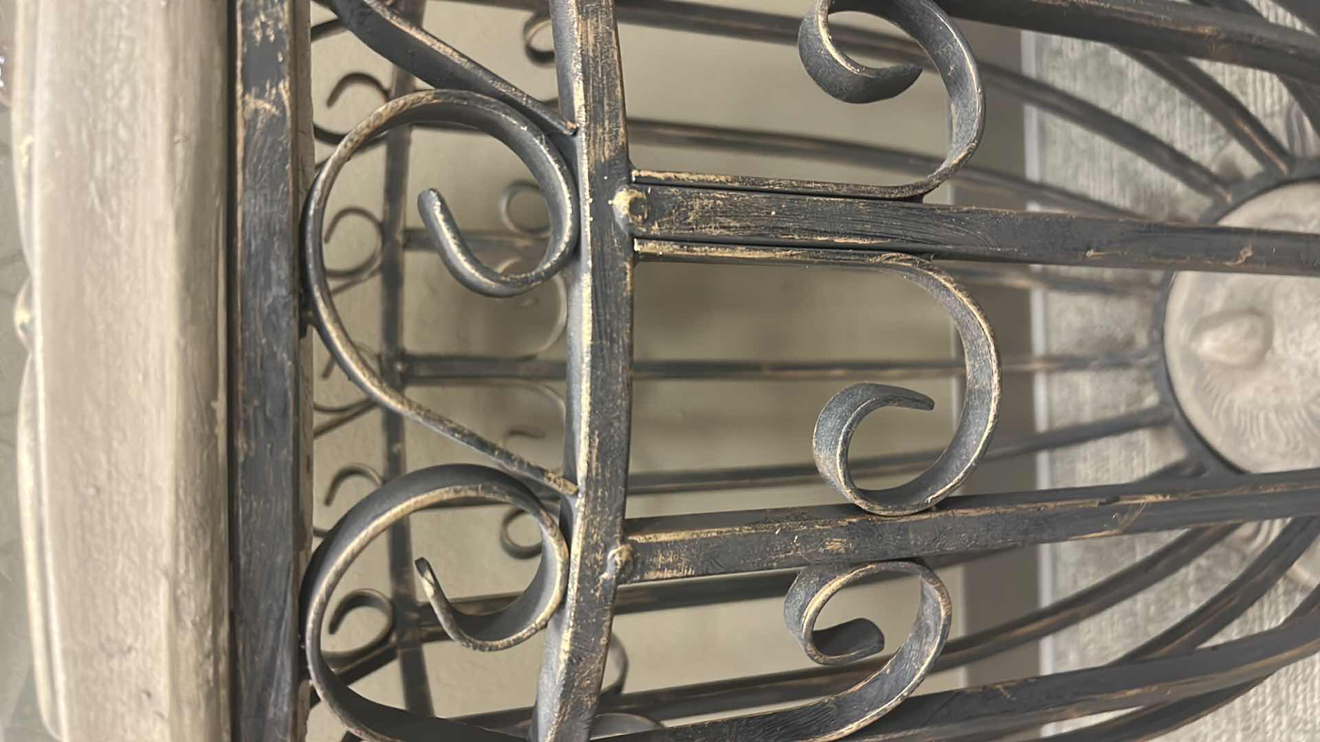 Photo 1 of ORNATE METAL AND GLASS ACCENT TABLE 18” X H36”