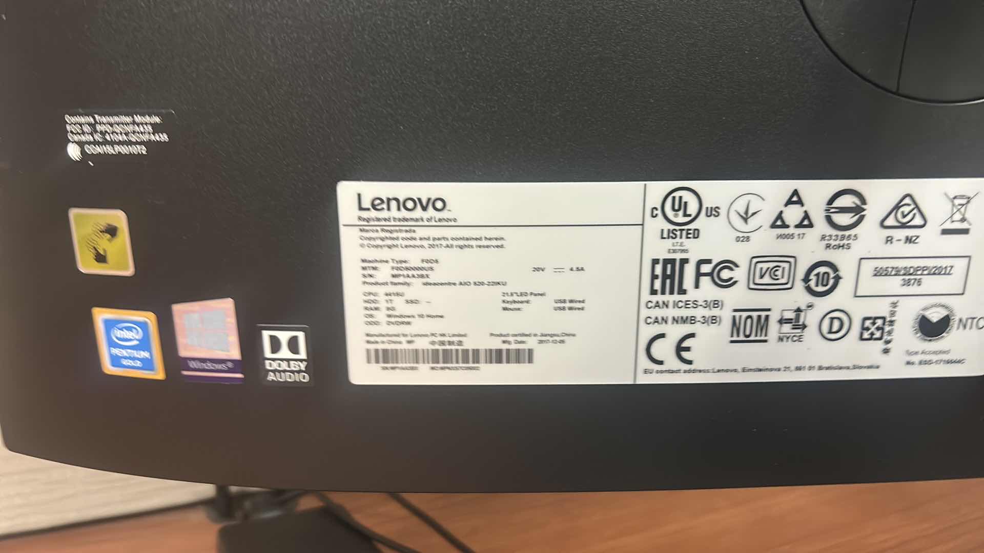 Photo 1 of LENOVO 22” COMPUTER MONITOR, LOGITECH KEYBOARD AND MOUSE