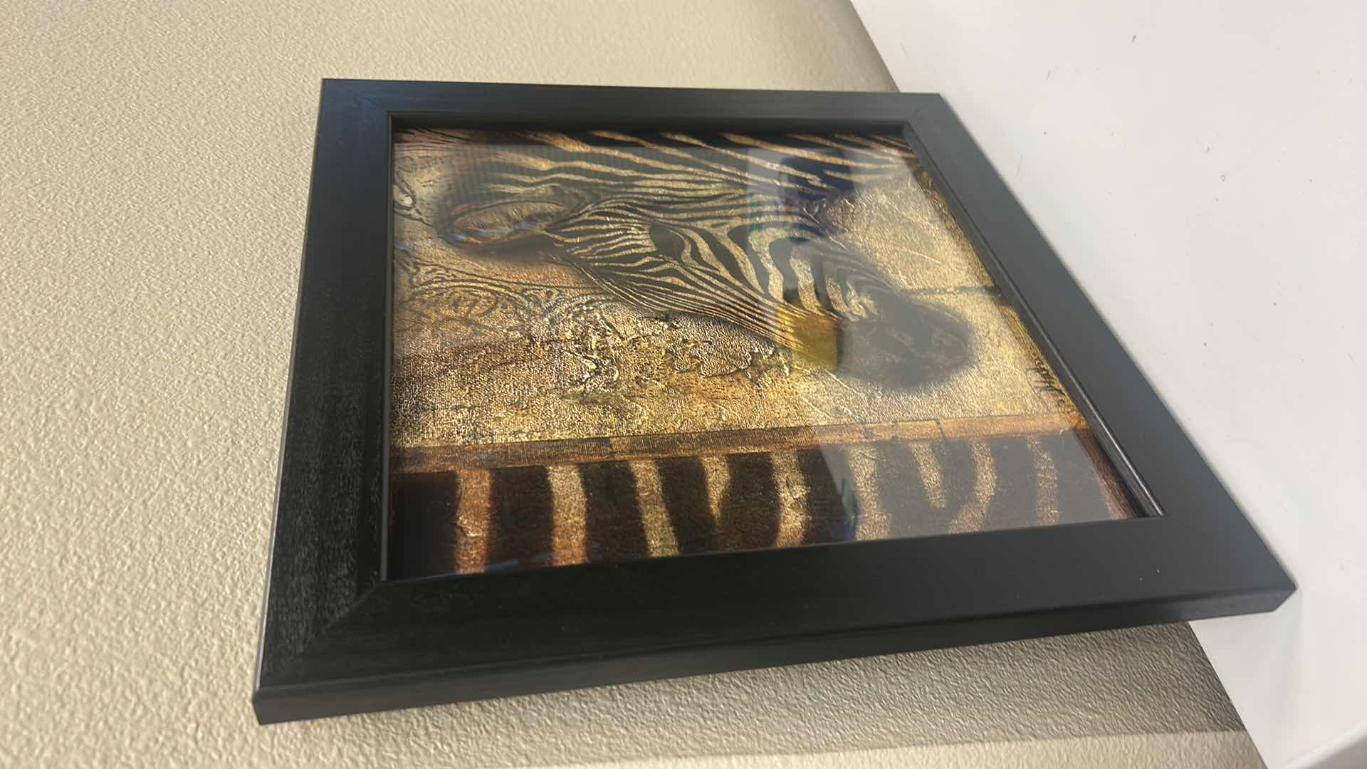 Photo 1 of BLACK WOOD FRAMED, SIGNED ZEBRA ARTWORK 14 1/4” x 14 1/4”