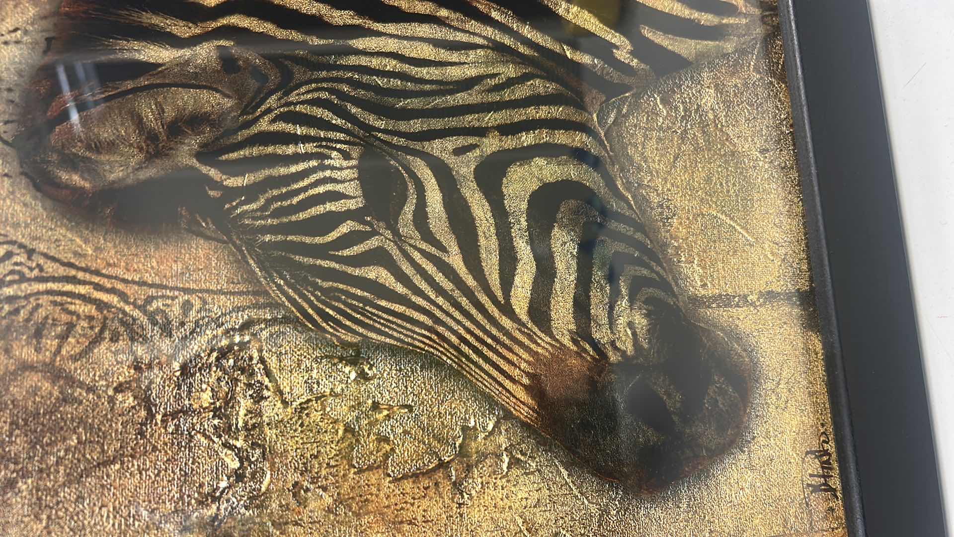 Photo 1 of BLACK WOOD FRAMED, SIGNED ZEBRA ARTWORK 14 1/4” x 14 1/4”