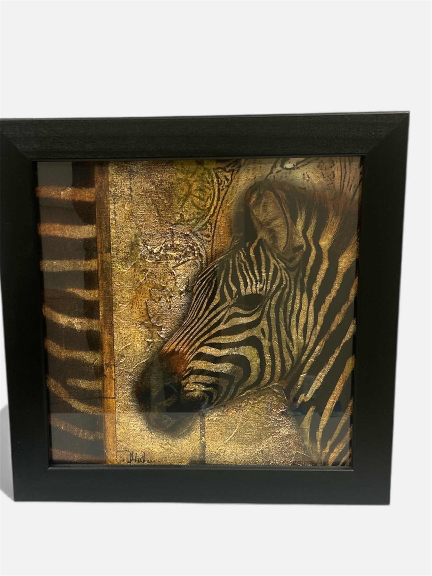 Photo 1 of BLACK WOOD FRAMED, SIGNED ZEBRA ARTWORK 14 1/4” x 14 1/4”