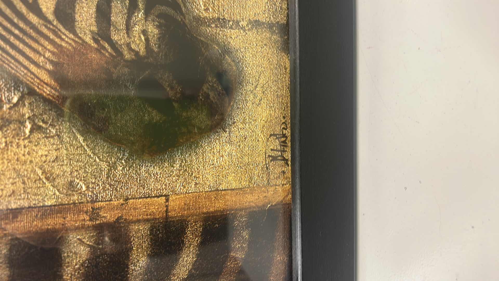 Photo 1 of BLACK WOOD FRAMED, SIGNED ZEBRA ARTWORK 14 1/4” x 14 1/4”