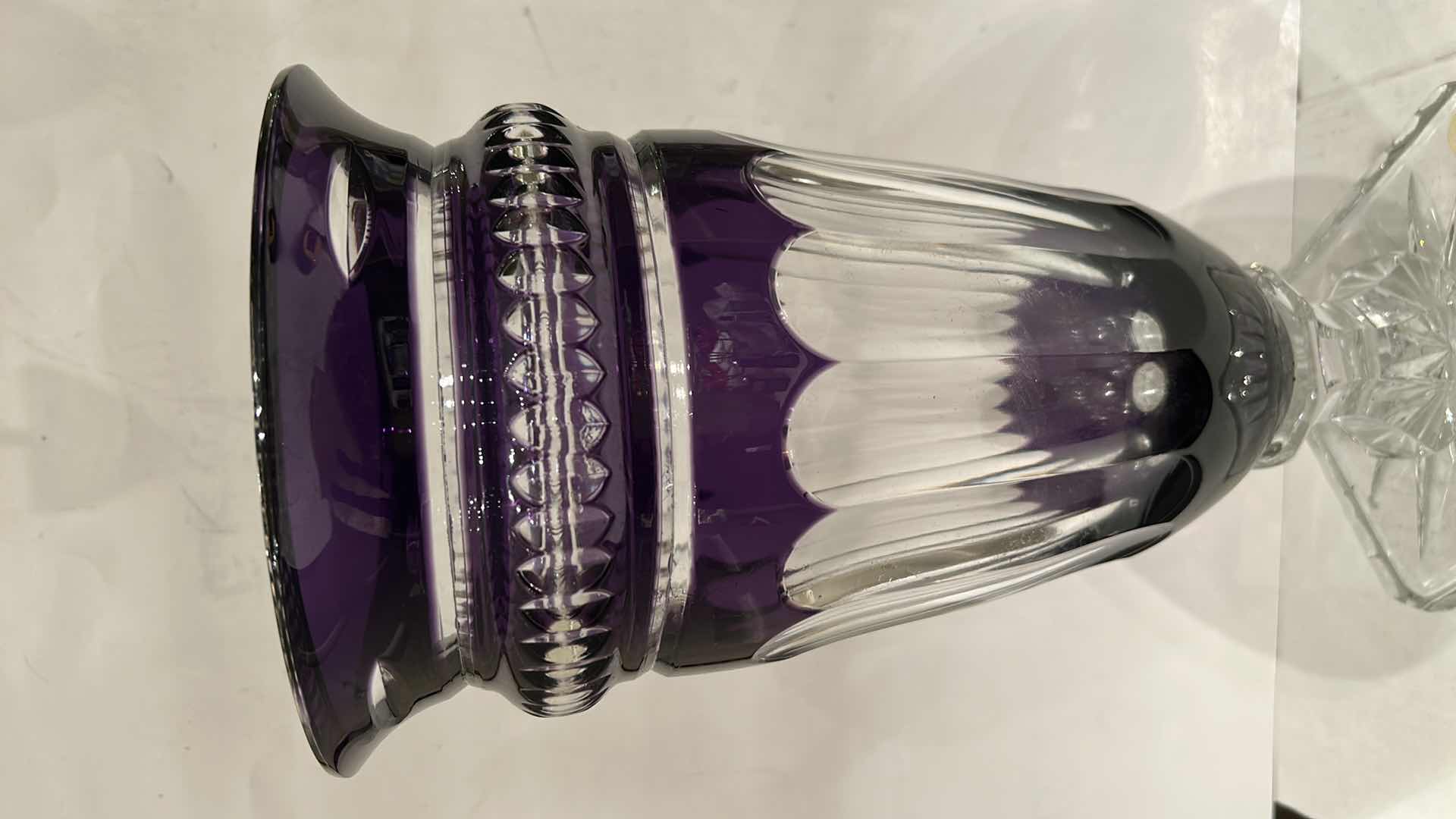 Photo 1 of BOHEMIAN (CZECH) CUT-TO-CLEAR CRYSTAL, SPECIFICALLY AN AMETHYST CUT-TO-CLEAR VASE. H13.5”