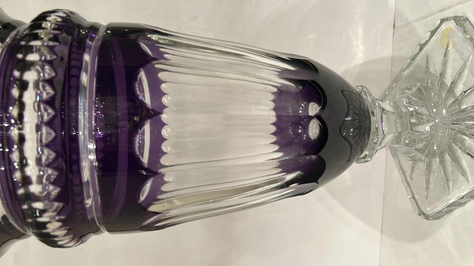 Photo 1 of BOHEMIAN (CZECH) CUT-TO-CLEAR CRYSTAL, SPECIFICALLY AN AMETHYST CUT-TO-CLEAR VASE. H13.5”