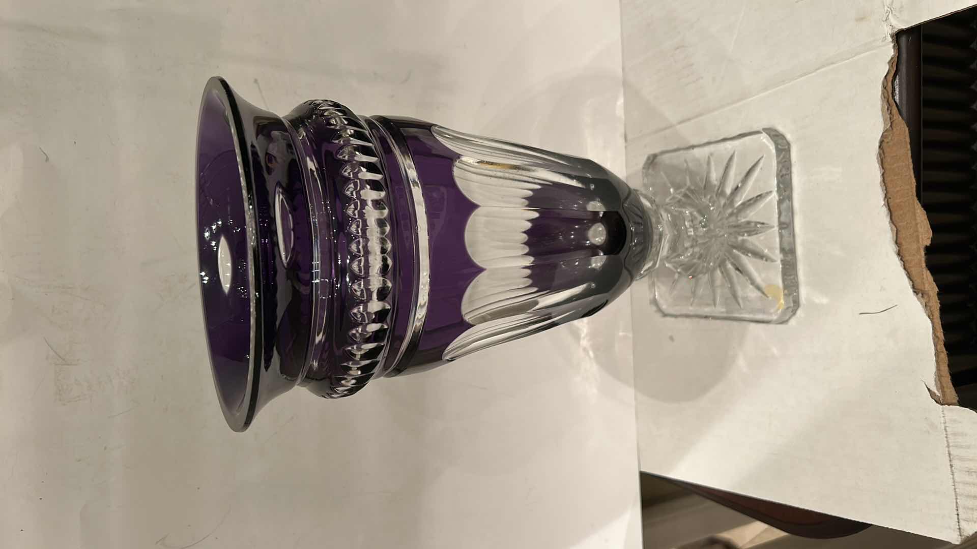 Photo 1 of BOHEMIAN (CZECH) CUT-TO-CLEAR CRYSTAL, SPECIFICALLY AN AMETHYST CUT-TO-CLEAR VASE. H13.5”